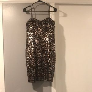 Black And Gold Patterned Cocktail Dress: Size 12